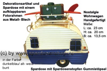 Preview: Wohnwagen dunkelblau-weiß Spardose Nostalgie Blech – Vintage Deko mit Charme Preview: Nostalgie Wohnwagen dunkelblau C